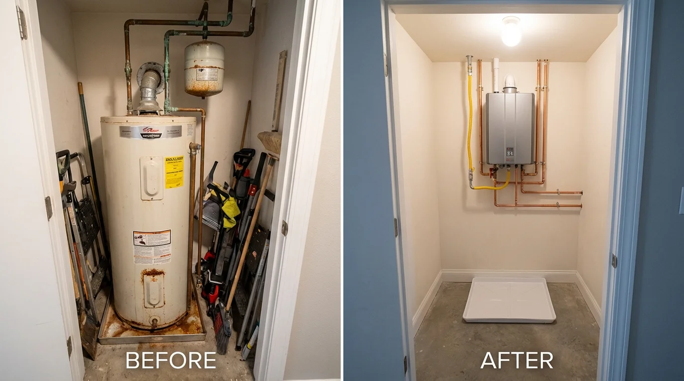Tank water heater versus wall-mounted tankless unit comparison for Eagle, NE homeowners