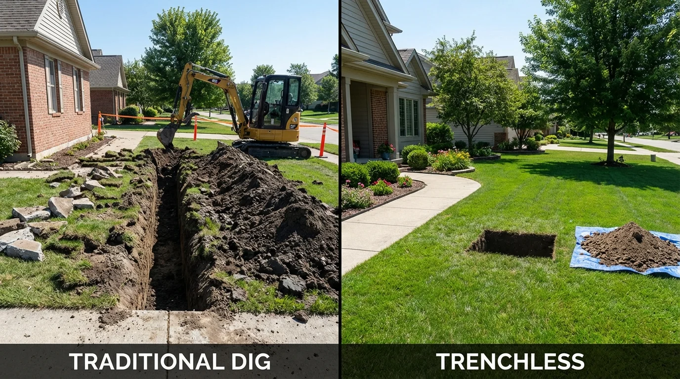 Trenchless sewer repair with minimal yard damage versus traditional excavation in Eagle, NE